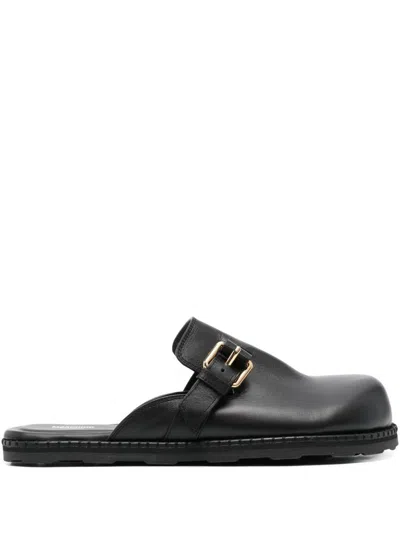 Moschino Black Leather Mule Loafers In Black