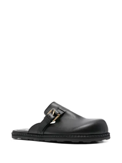 Moschino Black Leather Mule Loafers In Black