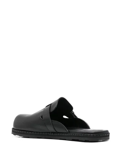Moschino Black Leather Mule Loafers In Black