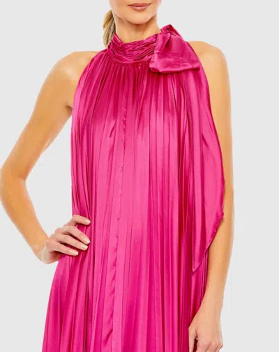 Mac Duggal Pink Pleated Trapeze Halter Neck Gown In Pink