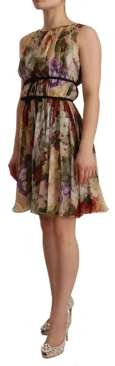 Pre-owned Dolce & Gabbana Beige Floral Sleeveless Round Neck Mini Women's Dress () In Multicolor