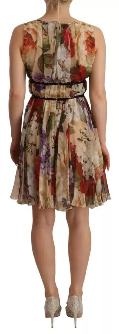 Pre-owned Dolce & Gabbana Beige Floral Sleeveless Round Neck Mini Women's Dress () In Multicolor