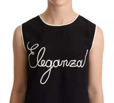 Pre-owned Dolce & Gabbana Black Silk Eleganza Print Sleeveless Tank Women's Top ()