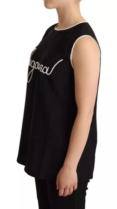 Pre-owned Dolce & Gabbana Black Silk Eleganza Print Sleeveless Tank Women's Top ()