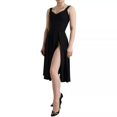 Pre-owned Dolce & Gabbana Black Sleeveless A-line Pleated Midi Women's Dress ()