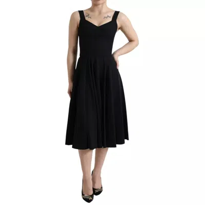 Pre-owned Dolce & Gabbana Black Sleeveless A-line Pleated Midi Women's Dress ()