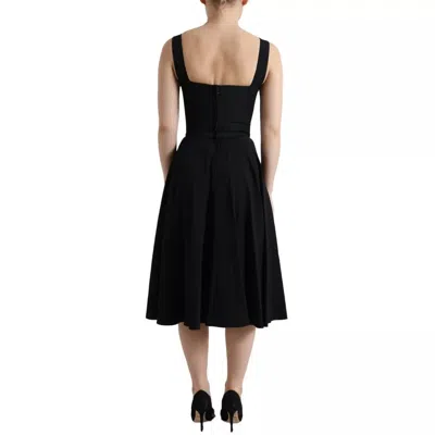 Pre-owned Dolce & Gabbana Black Sleeveless A-line Pleated Midi Women's Dress ()