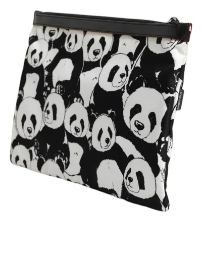 Pre-owned Dolce & Gabbana Black White Panda Pattern Clutch Pouch Women's Bag () In Black And White
