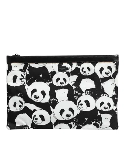 Pre-owned Dolce & Gabbana Black White Panda Pattern Clutch Pouch Women's Bag () In Black And White