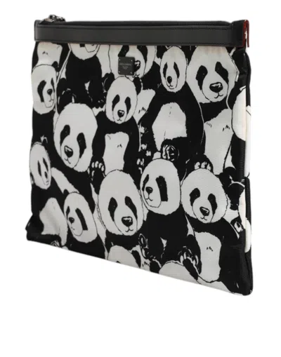 Pre-owned Dolce & Gabbana Black White Panda Pattern Clutch Pouch Women's Bag () In Black And White