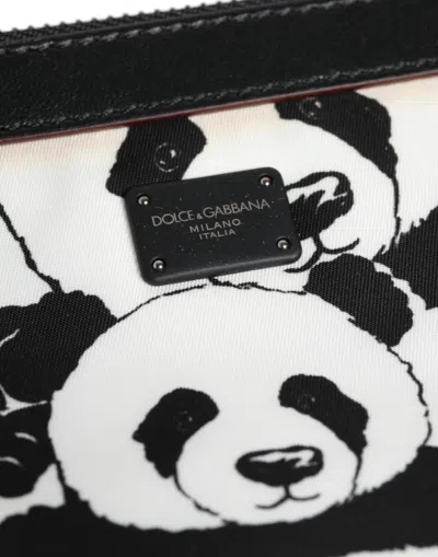 Pre-owned Dolce & Gabbana Black White Panda Pattern Clutch Pouch Women's Bag () In Black And White
