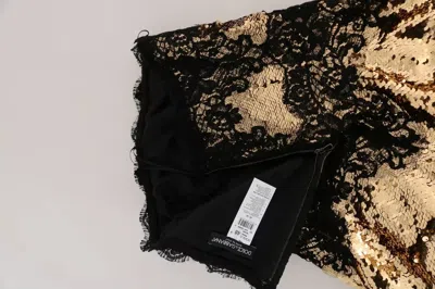 Pre-owned Dolce & Gabbana Gold Strapless Sequin Embellished Lace Women's Dress () In Gold Black