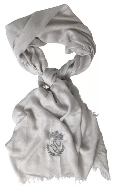 Pre-owned Dolce & Gabbana Gray Cashmere Wrap Shawl Fringe Women's Scarf ()