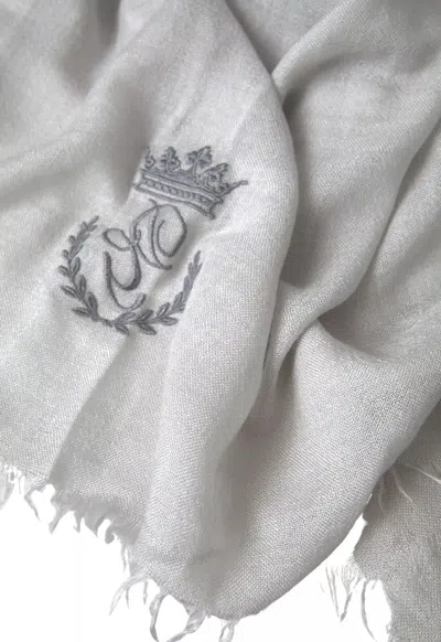 Pre-owned Dolce & Gabbana Gray Cashmere Wrap Shawl Fringe Women's Scarf ()