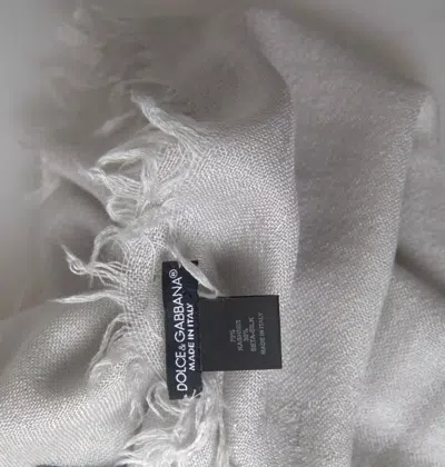 Pre-owned Dolce & Gabbana Gray Cashmere Wrap Shawl Fringe Women's Scarf ()
