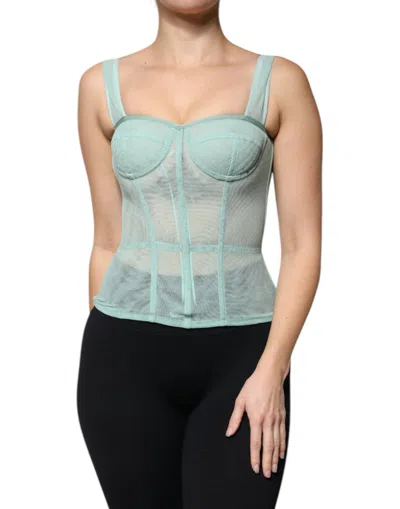 Pre-owned Dolce & Gabbana Green Cotton Bustier Corset Sleeveless Women's Top ()