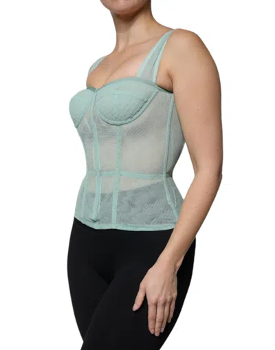 Pre-owned Dolce & Gabbana Green Cotton Bustier Corset Sleeveless Women's Top ()