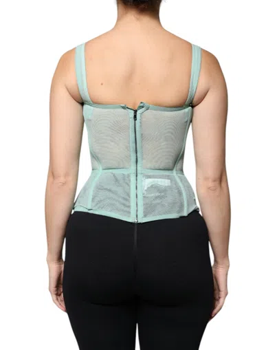 Pre-owned Dolce & Gabbana Green Cotton Bustier Corset Sleeveless Women's Top ()