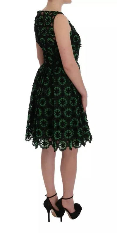 Pre-owned Dolce & Gabbana Green Floral Ricamo A-line Shift Women's Dress () In Black And Green
