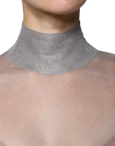 Pre-owned Dolce & Gabbana Grey Mesh Turtleneck Long Sleeve Blouse Women's Top () In Gray