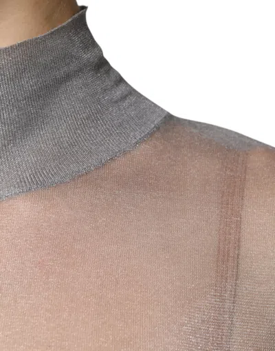 Pre-owned Dolce & Gabbana Grey Mesh Turtleneck Long Sleeve Blouse Women's Top () In Gray