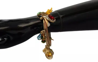 Pre-owned Dolce & Gabbana Multicolor Crystal Gold Tone Brass Bangle Women's Bracelet ()