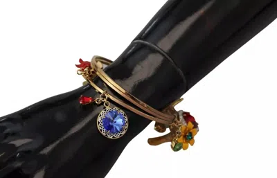 Pre-owned Dolce & Gabbana Multicolor Crystal Gold Tone Brass Bangle Women's Bracelet ()