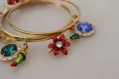 Pre-owned Dolce & Gabbana Multicolor Crystal Gold Tone Brass Bangle Women's Bracelet ()