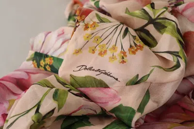 Pre-owned Dolce & Gabbana Pink A-line Sheath Floral Pussy Bow Long Women's Dress ()