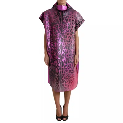 Pre-owned Dolce & Gabbana Pink Leopard Print Polyester Shift Midi Women's Dress ()