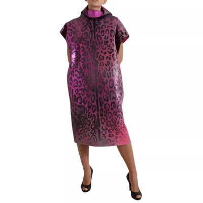 Pre-owned Dolce & Gabbana Pink Leopard Print Polyester Shift Midi Women's Dress ()