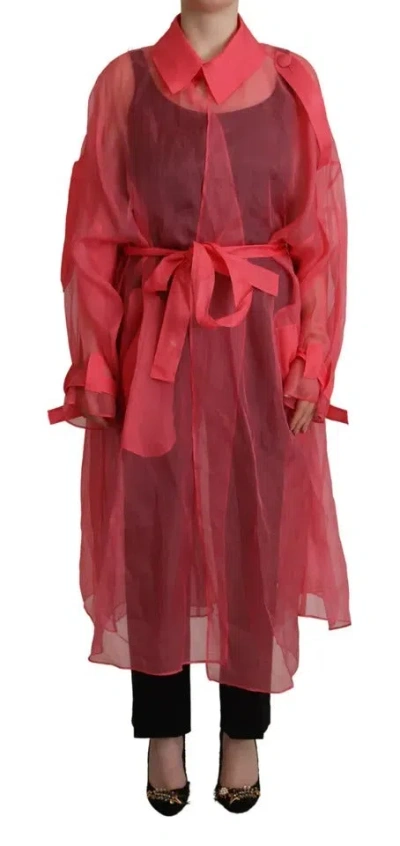 Pre-owned Dolce & Gabbana Pink Silk Organza Belted Coat Women's Jacket ()