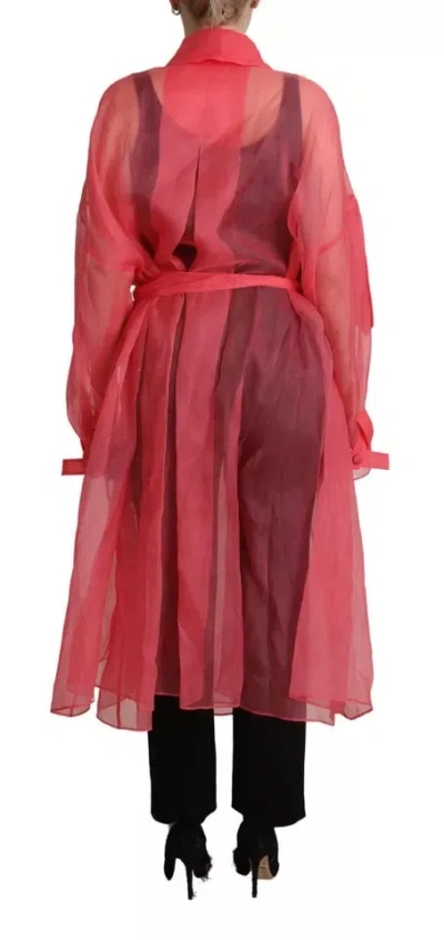 Pre-owned Dolce & Gabbana Pink Silk Organza Belted Coat Women's Jacket ()