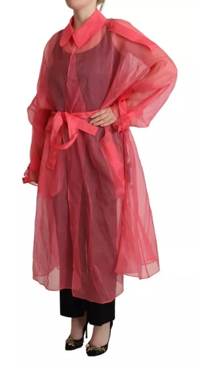 Pre-owned Dolce & Gabbana Pink Silk Organza Belted Coat Women's Jacket ()