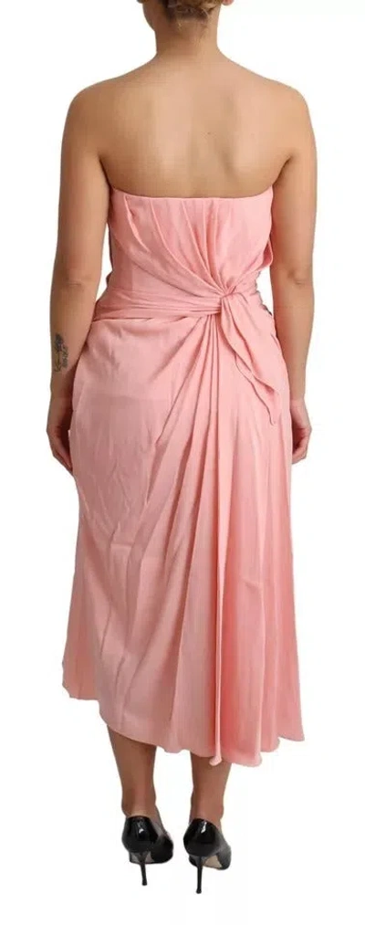 Pre-owned Dolce & Gabbana Pink Silk Stretch Strapless Sheath Midi Women's Dress ()