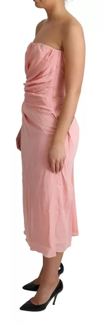 Pre-owned Dolce & Gabbana Pink Silk Stretch Strapless Sheath Midi Women's Dress ()
