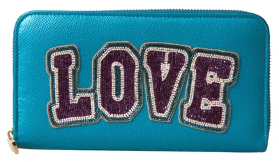 Pre-owned Dolce & Gabbana Wallet Light Blue Love Leather Zip Around Women's Continental ()