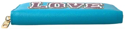 Pre-owned Dolce & Gabbana Wallet Light Blue Love Leather Zip Around Women's Continental ()