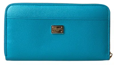 Pre-owned Dolce & Gabbana Wallet Light Blue Love Leather Zip Around Women's Continental ()