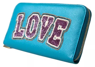 Pre-owned Dolce & Gabbana Wallet Light Blue Love Leather Zip Around Women's Continental ()