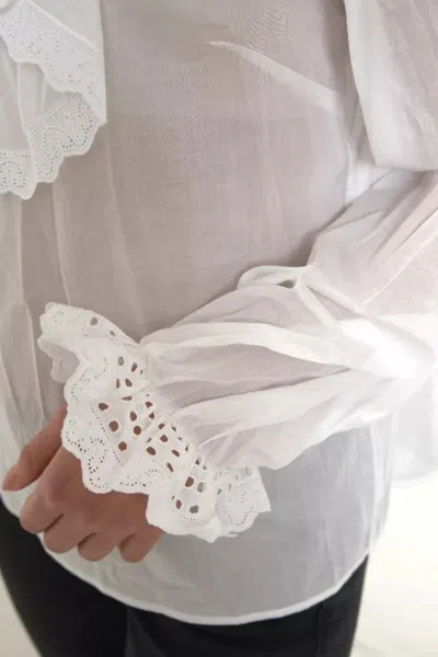 Pre-owned Dolce & Gabbana White Cotton Lace Trim Turtle Neck Women's Blouse ()