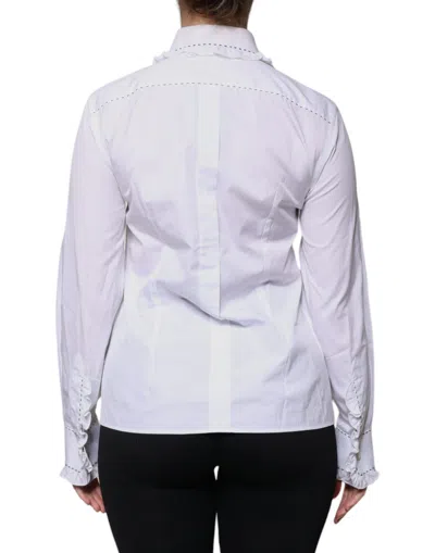 Pre-owned Dolce & Gabbana White Cotton Long Sleeves Ruffle Collar Women's Top ()