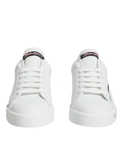 Dolce & Gabbana White Pink Portofino Low Top Sneakers Shoes In White