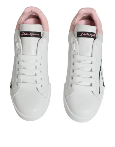 Dolce & Gabbana White Pink Portofino Low Top Sneakers Shoes In White