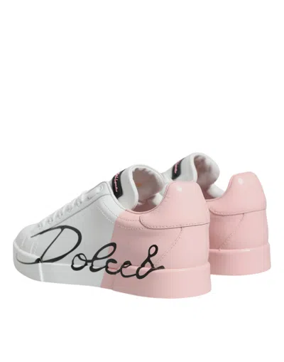 Dolce & Gabbana White Pink Portofino Low Top Sneakers Shoes In White