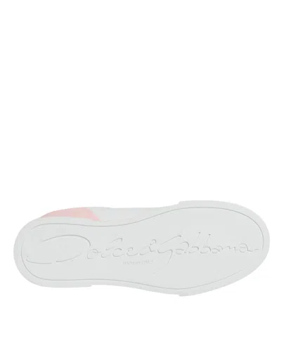 Dolce & Gabbana White Pink Portofino Low Top Sneakers Shoes In White