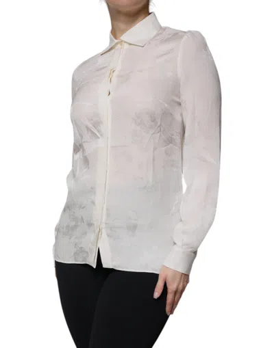 Pre-owned Dolce & Gabbana White Silk Collared Long Sleeves Shirt Women's Top ()