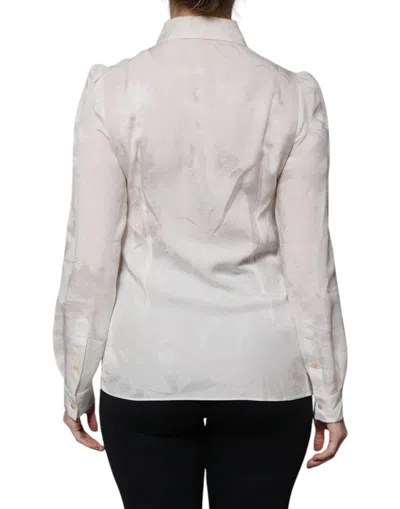 Pre-owned Dolce & Gabbana White Silk Collared Long Sleeves Shirt Women's Top ()