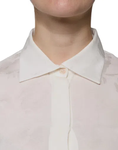 Pre-owned Dolce & Gabbana White Silk Collared Long Sleeves Shirt Women's Top ()