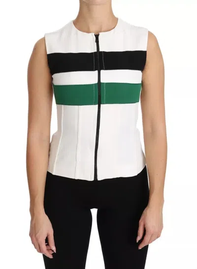 Pre-owned Dolce & Gabbana White Striped Cotton Sleeveless Top Women's T-shirt () In Multicolor